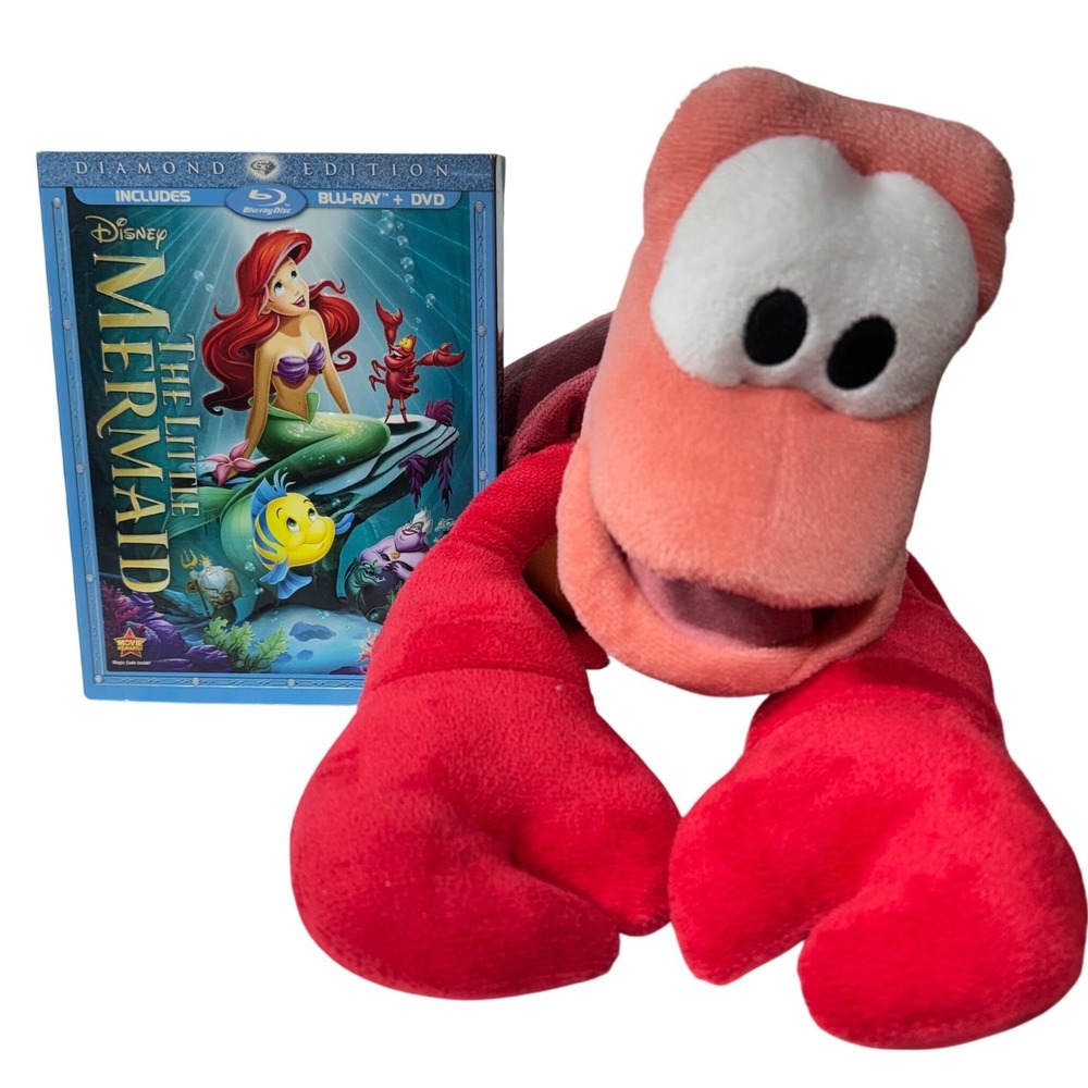 Disney The Little Mermaid Blu-ray DVD Diamond Ed & 13" Sebastian Plush Bundle
